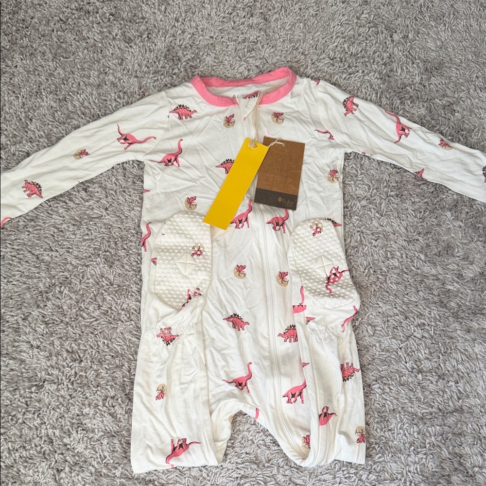 Kyte BABY White and Pink Dinosaur Footie